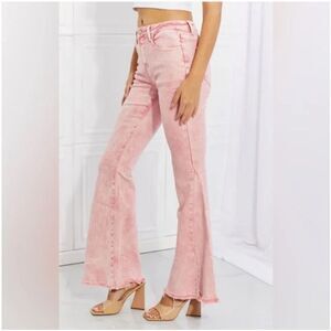 NEW Color Theory Flip Side Fray Hem Pink Bell Bottom Jeans Medium